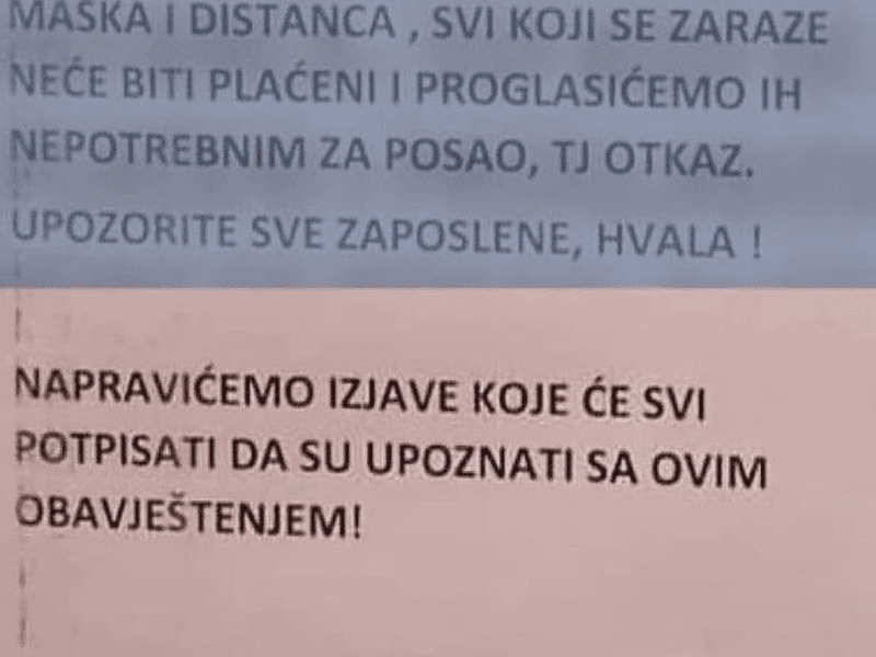 “KO SE ZARAZI KORONOM DOBIĆE OTKAZ” Šokantno upozorenje radnicima marketa u Banjaluci