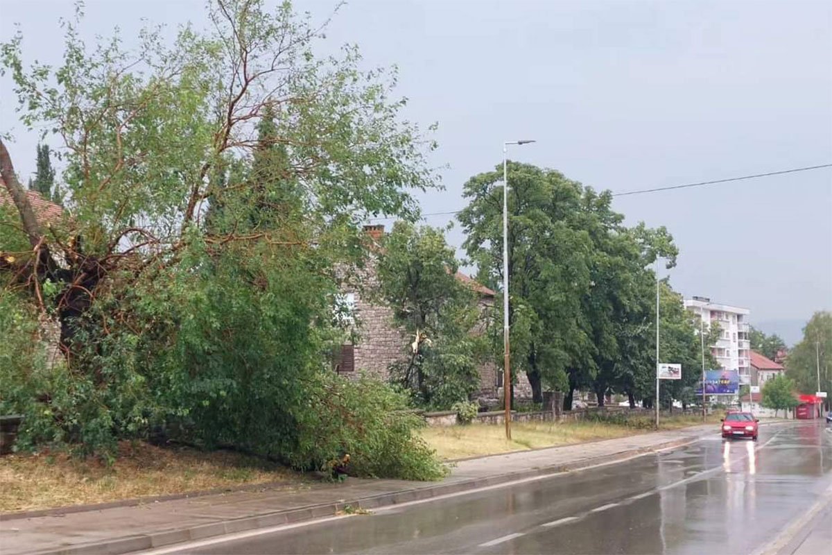 Jako nevrijeme pogodilo Bileću: Vjetar obarao stabla i nosio cigle sa krovova (VIDEO)