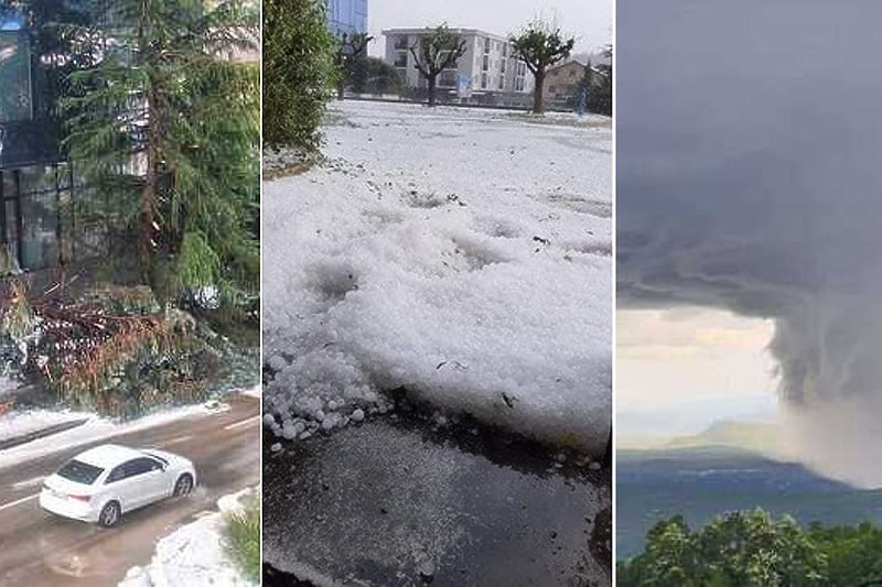 Nezapamćen grad u Širokom Brijegu zabijelio ulice: Vjetar lomio drveće, oštećeni i automobili (FOTO/VIDEO)