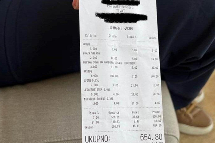 Ručak u Tivtu platili 650 evra, evo šta su jeli i pili