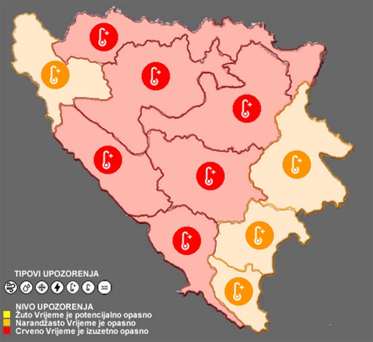 Tropske temperature u BiH, upaljen crveni meteoalarm