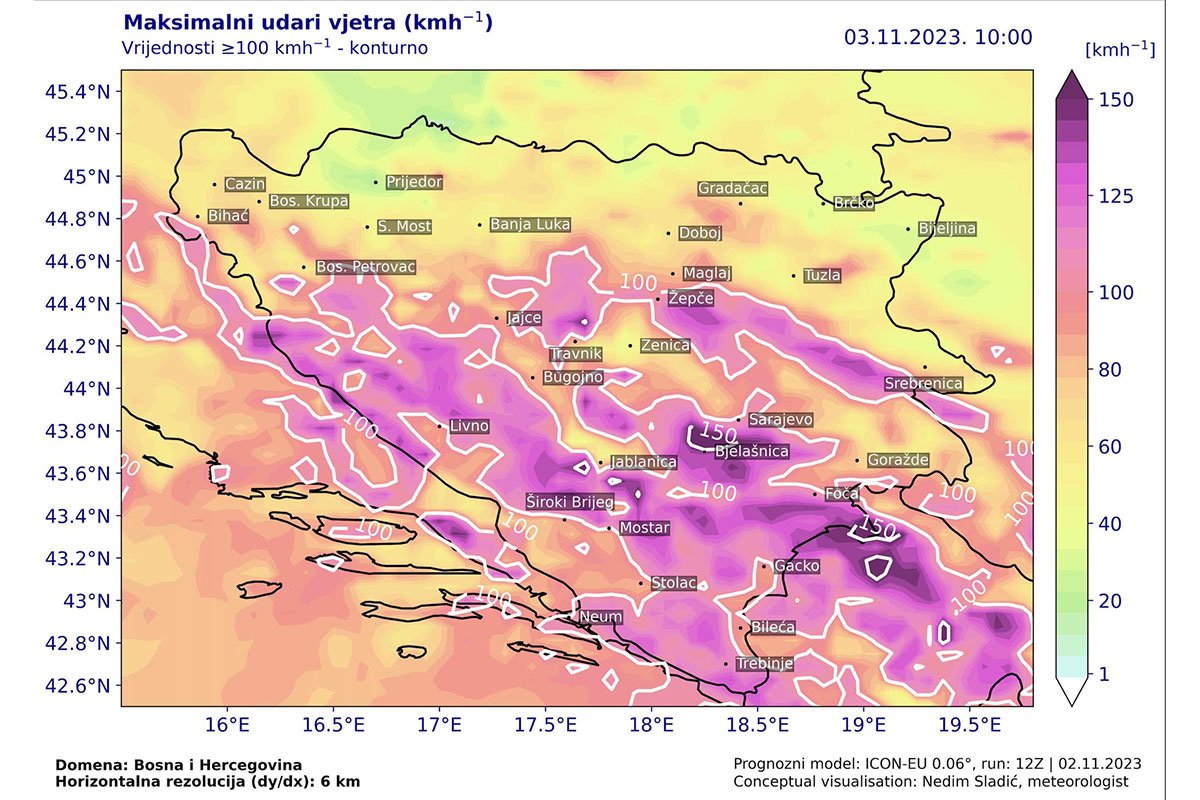 Sladić: Udari vjetra i preko 100 km/h, čuvajte se (FOTO)