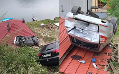 Dva automobila sletjela sa puta Zvornik-Milići,  jedan završio na krovu vikendice (VIDEO)