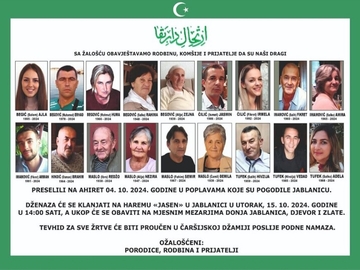 Danas kolektivna sahrana poginulih u poplavama na području Donje Јablanice